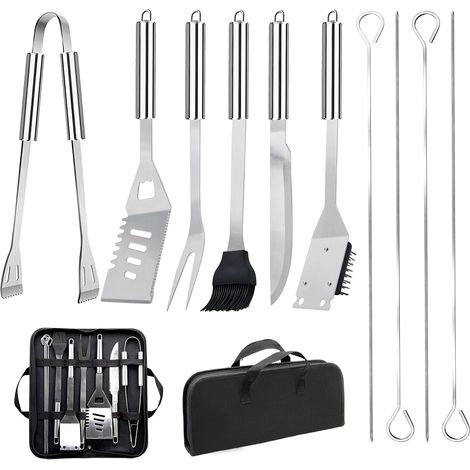 11pcs Stainless Steel Bbq Grilling Accessories Set, For Fathers Day Gifts,portable Practical Grill,with Storage Bag For Outdoor Grill Camping Backyard