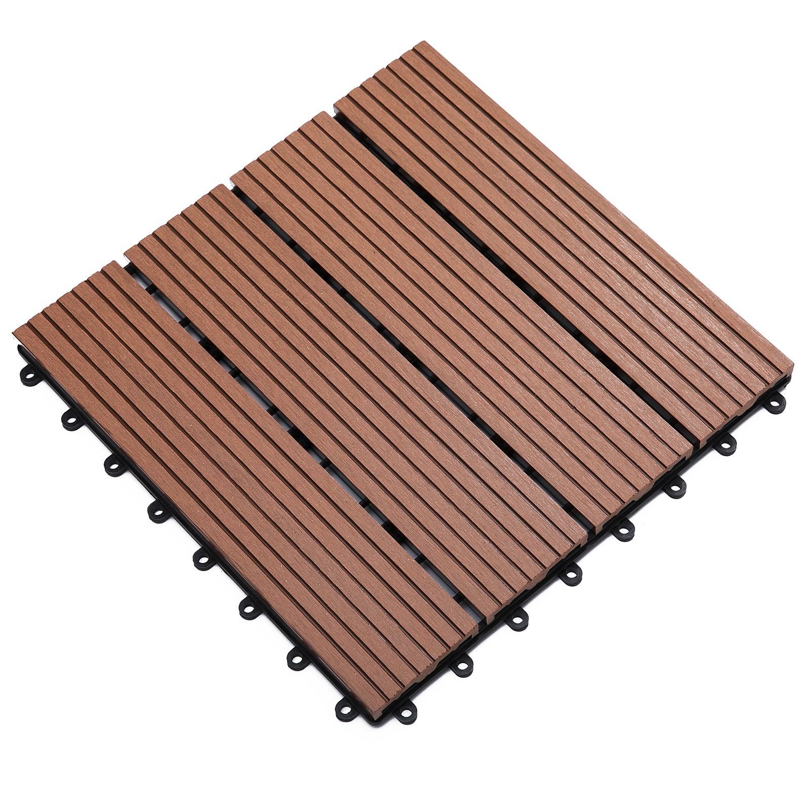 Set Aus 11 Ineinandergreifenden, Rutschfesten Außenfliesen Aus Recyceltem Hdpe, 30 X 30 X 2,2 Cm, Braun
