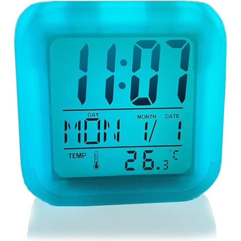 Children's Alarm Clock, 7 Colours Alarm Clock Digital Led Nightlight Lamp, Cartoon Kids Digital Bedroom Alarm Clock Bedside Nightlight Cute Silent Alarm Clock Office Alarm Clock Gift