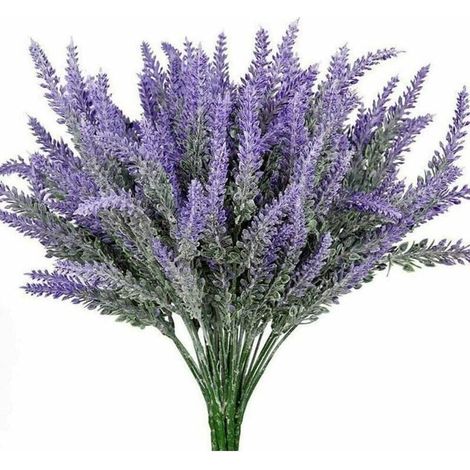 Lavender Artificial Flowers - 35 Cm - 3 Pieces - 7 Branches Per Stem - Purple Green Faux Shrub - Home Garden Balcony Decoration