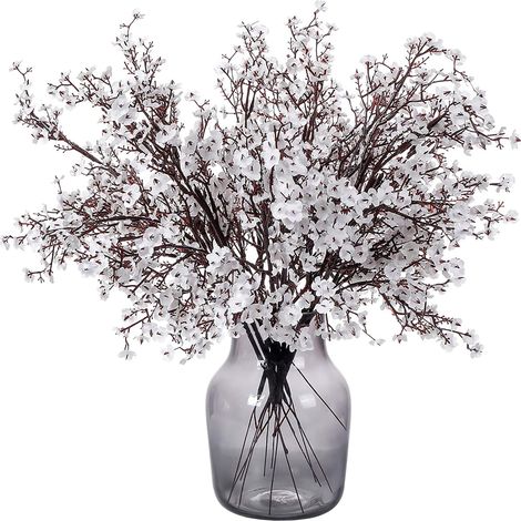 6 Pcs Fall Faux Flowers Fake Babys Breath Flower Bulk Artificial Gypsophila Bouquet Silk Floral Arrangements Centerpieces For Home Kitchen Bedroom Festival Wedding Party Decor (orange)