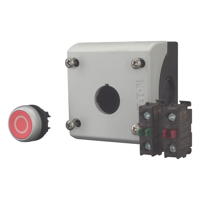 Antrieb M22-DR-X0/KC11/I, flacher roter Knopf, 1Z1R, Rücklaufsperre