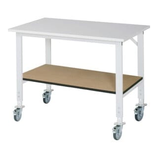 Fahrbarer Arbeitstisch (hv) Tom KM-01, B1250xT800xH910-1230mm, M-Platte-22mm - RAU