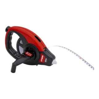 Stahlbandmaß 50 m, in hochfestem Kunststoffgehäuse, mit mm und cm Teilung, Großer Kurbelarm, Ergonomische Grifffläche, Für Handwerk Industrie und