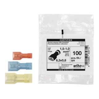 Flachsteckhülsen vollisoliert 100 St. nach din 4 - 6 mm² 6.3 x 0,8 mm (43973) - Wiha