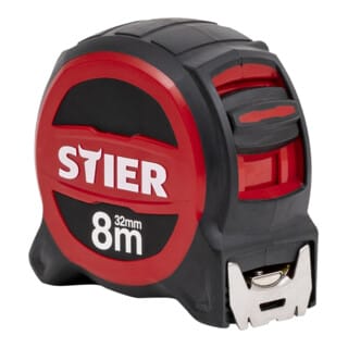 Premium Taschenbandmaß, 8 m x 32 mm, mit Magnet und Edelstahlhaken für sicheren Halt, mit Gürtelclip - Stier