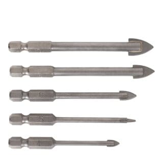 Fliesenbohrer Set 5-teilig, 1/4 Zoll Bit hex Sechskant, umfangreiches Set Größe 4-10 mm, für (Schlag-)Bohrmaschine und Akkuschrauber, Viertel-Zoll