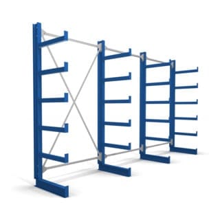 Kragarmregal einseitig 3 Felder mit 5 Ebenen 3900x2000x500mm enzianblau - Stier