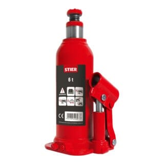 Hydraulik Flaschen-Wagenheber, hohe Belastbarkeit von bis zu 6 Tonnen, mit langem Pumphebel, Car-Jack, Hubhöhe bis 413 mm, geschweißter
