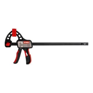 Einhandzwinge, 300 mm Spannweite, 80 mm Ausladung, zum Spannen und Spreizen, ergonomisch geformter Griff - Stier