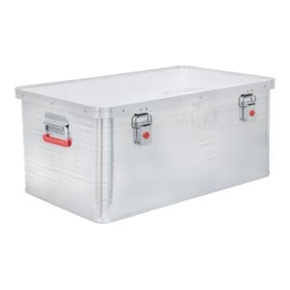 Alubox, Aluminiumbox 85L, Staub- und spritzwasserresistent mit Gummidichtung und 2 Klapphandgriffen, Alukiste mit Spannverschluss, zuverlässige