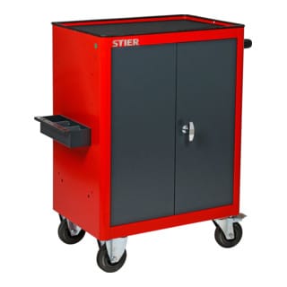 Schrankwagen, unbestückt mit 2 Einlegeböden, 985x670x470 mm, für Werkstatt und Lager, in Rot - Stier