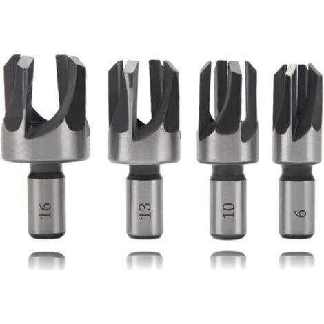 Pair 4 Pièces 6/10/13/16 Mm Bois Plug Cutter Set, Tige Ronde Forets À Tenon En Acier Au Carbone, Mèche À Bouchon Bois, Quatre Dents Fraises À Griffes Coniques, Pour Le Travail Du Bois