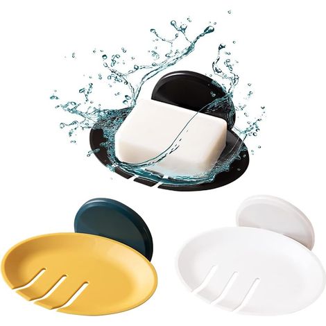 Soap Rack - 3 Pack Wall Mounted Drainage Soap Tray With Suction Cups - For Bathroom Shower Kitchen - Yellow White Black