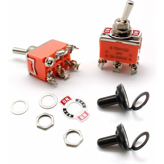 Set mit 2 Wippschaltern aus Metall, 15 a, 250 v ac, mit 3 EIN/AUS/EIN-Positionen und 6 Pins. Diese Kippschalter sind für den Einsatz in Autos und