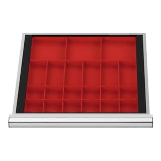 Schubladeneinteilung Kleinteilekästen blh 50 mm Innenmaß 500x450 mm 3 ktk 150x150 mm, 6 ktk 75x150 mm, 12 ktk 75x75 mm - Stier