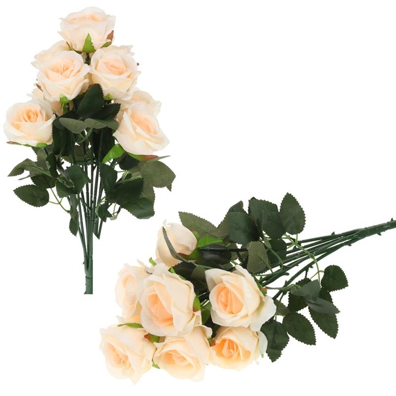 Strauß Aus 9 Künstlichen Rosen, Fertig Arrangiertes Rosenarrangement Für Eine 45-cm-vase – Pfirsichfarben