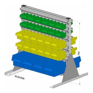 Standregal zweiseitig 56 Sichtboxen ps pulverbeschichtet lichtgrau, 720x750mm - Hünersdorff