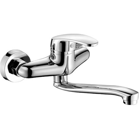 Wandmontierter Küchenwasserhahn - Küchenarmatur - 360° Schwenkbar - Einhebelmischer Für Kalt- Und Warmwasser - Wandmontage - 25 Cm Schwenkbarer Auslauf - Silber/schwarz