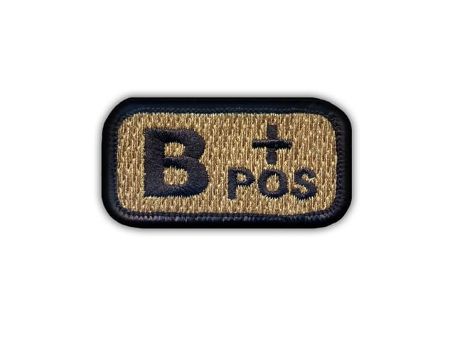 Patchion Blutgruppe B "pos" coyote-tan - Magnetische Rückseite - Gestickter Aufnäher/Abzeichen/Emblem