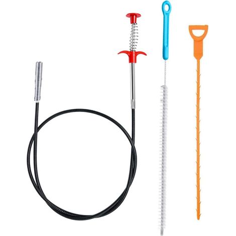 Drain Cleaner Hook - Stainless Steel And Plastic Drain Unclogger With Rotating Brush - For Sink Bathtub Shower Drain Cleaning - 3-piece Set