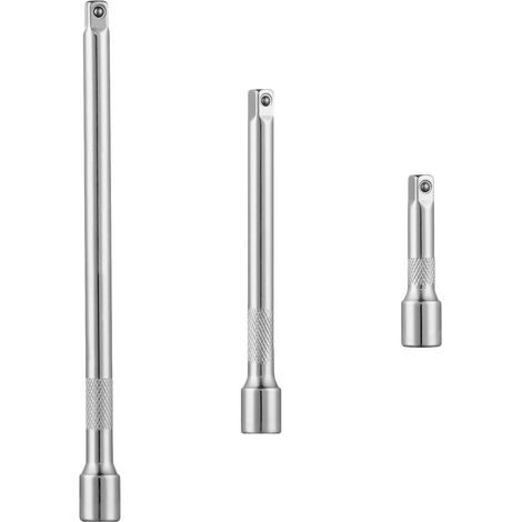 Verlengstang 3/8 - 75 Mm 150 Mm 250 Mm - Pour Clés À Douille Et Clés Dynamométriques - Set De 3 Pièces