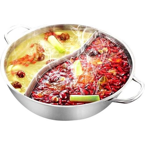 Shabu Hot Pot - Stainless Steel - 30 Cm - With Divider - Compatible Induction Cooktop And Gas Stove - Without Lid