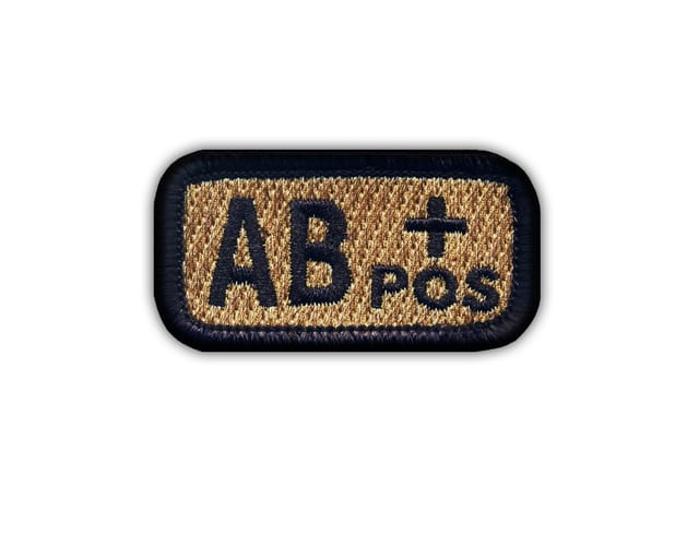 Patchion Blutgruppe AB "pos" coyote-tan - Aufbügel-/Heißsiegel-Rückseite - Gestickter Aufnäher/Abzeichen/Emblem