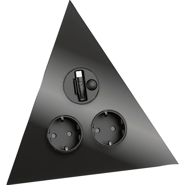 Wipo Steckdosenelement Power Dreieck, Steckdose USB-Ladegerät Kinderschutz, ausziehbares USB-C Kabel, Glasfront, schwarz, 2 Schuko, 222x190x114mm