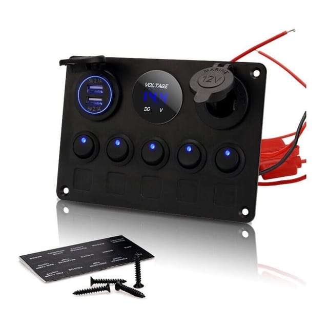 5-Gang-Wippschalter-Panel – wasserdichter Wippschalter – Dual-USB dc 12 V/24 v – für Boot, Auto, lkw, Anhänger, Marine, SUV-Fahrzeuge, Wohnmobil