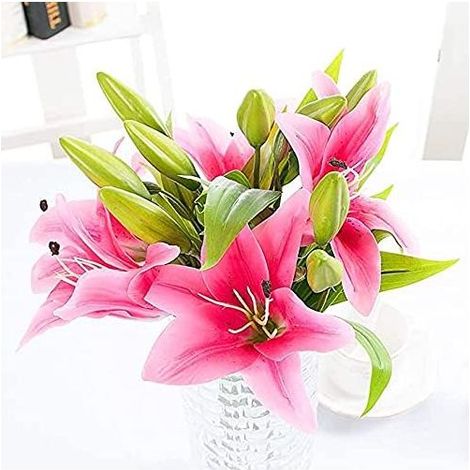 Fleurs Artificielles Faux Fleurs De Lys 5 Bouquets Faux Bouquet De Fleurs Real Touch Latex Artificial Lilies Flowers Faux Bouquets De Mariage Lily Pour Décor De Fêtes De Mariage(rose Foncé)-