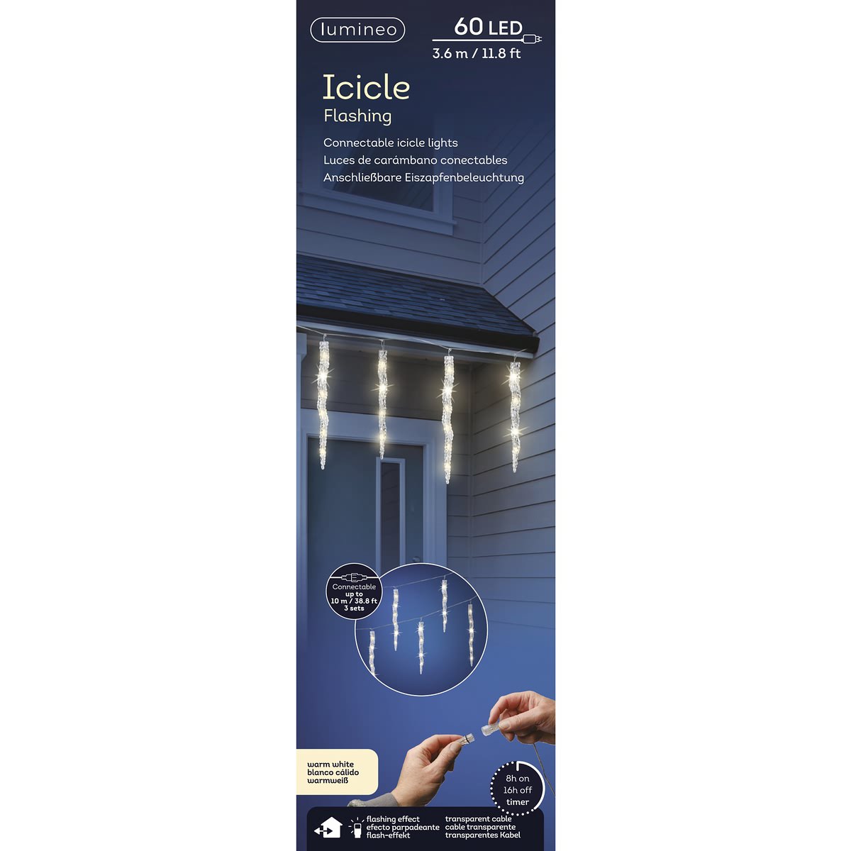 Led Icicle Lights Outdoor,l360 H39cm-60l,transp./warmweiß