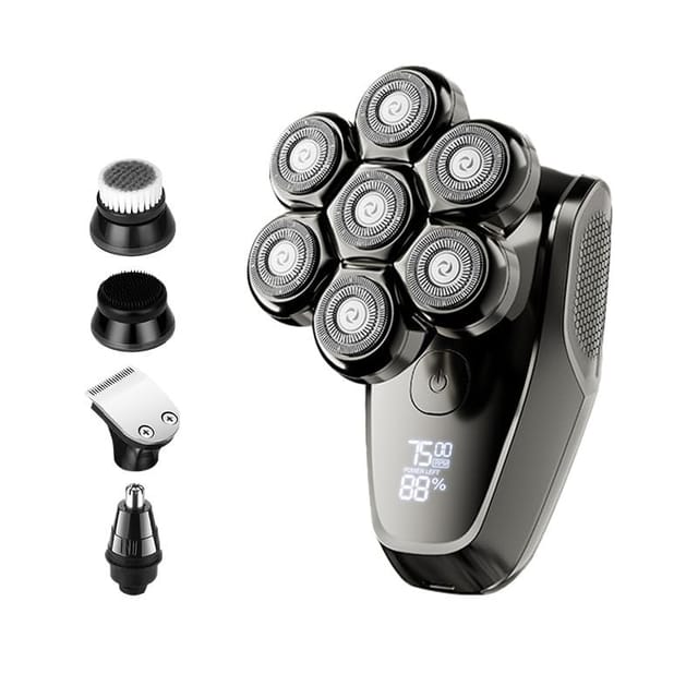 5-in-1 Elektrorasierer für Männer mit Glatze, 7D-Scherkopf, IPX7 wasserdicht, LED-Anzeige für Nass- und Trockenrasur (Fünf-in-Eins-Set)