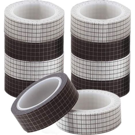 Masking Tape - Grid Pattern - Writable Adhesive Paper Tape - White And Black Assorted Set - 10 Rolls (5 White + 5 Black)