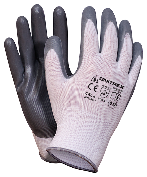 Gnitrex (rteni) Polyester-nitril-handschuhe Weiß-grau 7 - 12.0 Par - Rek Gnitbs7