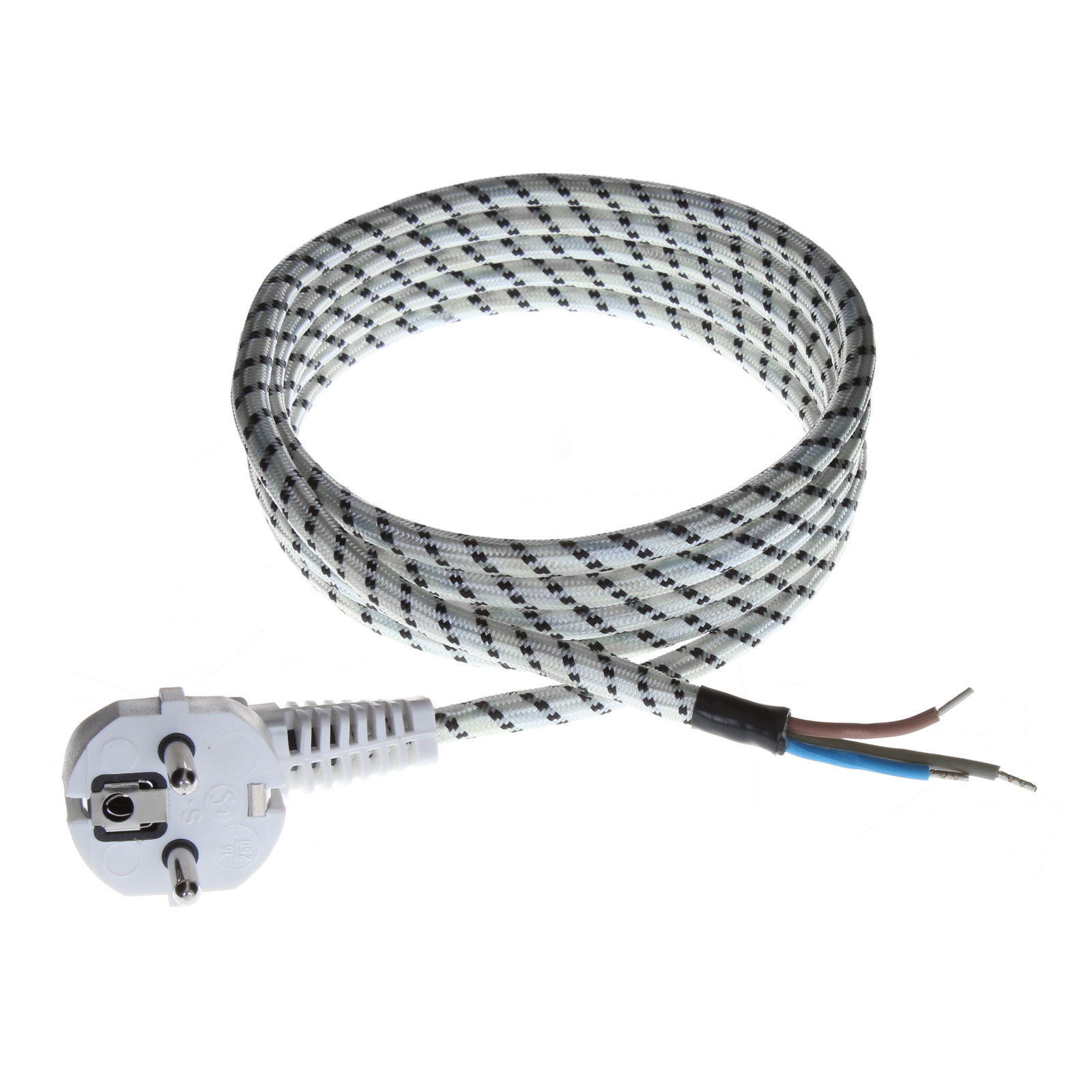 Flaches Netzkabel Mit Abgewinkeltem Stecker, 2 M, Weiß-schwarz, Ppj Schuko
