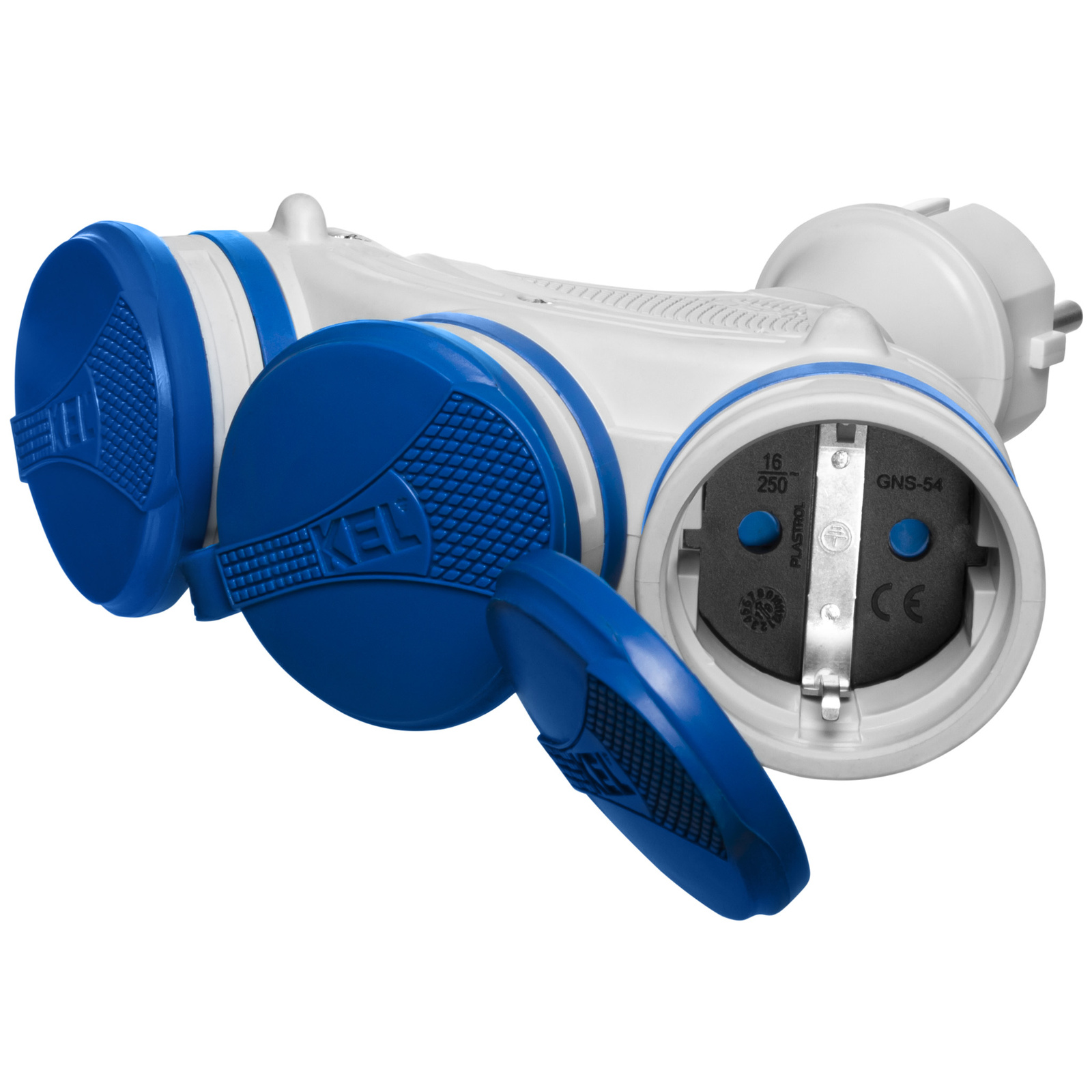 Tragbarer Schuko-splitter Ip44 3x2p+z 16a 250v Grau-blau