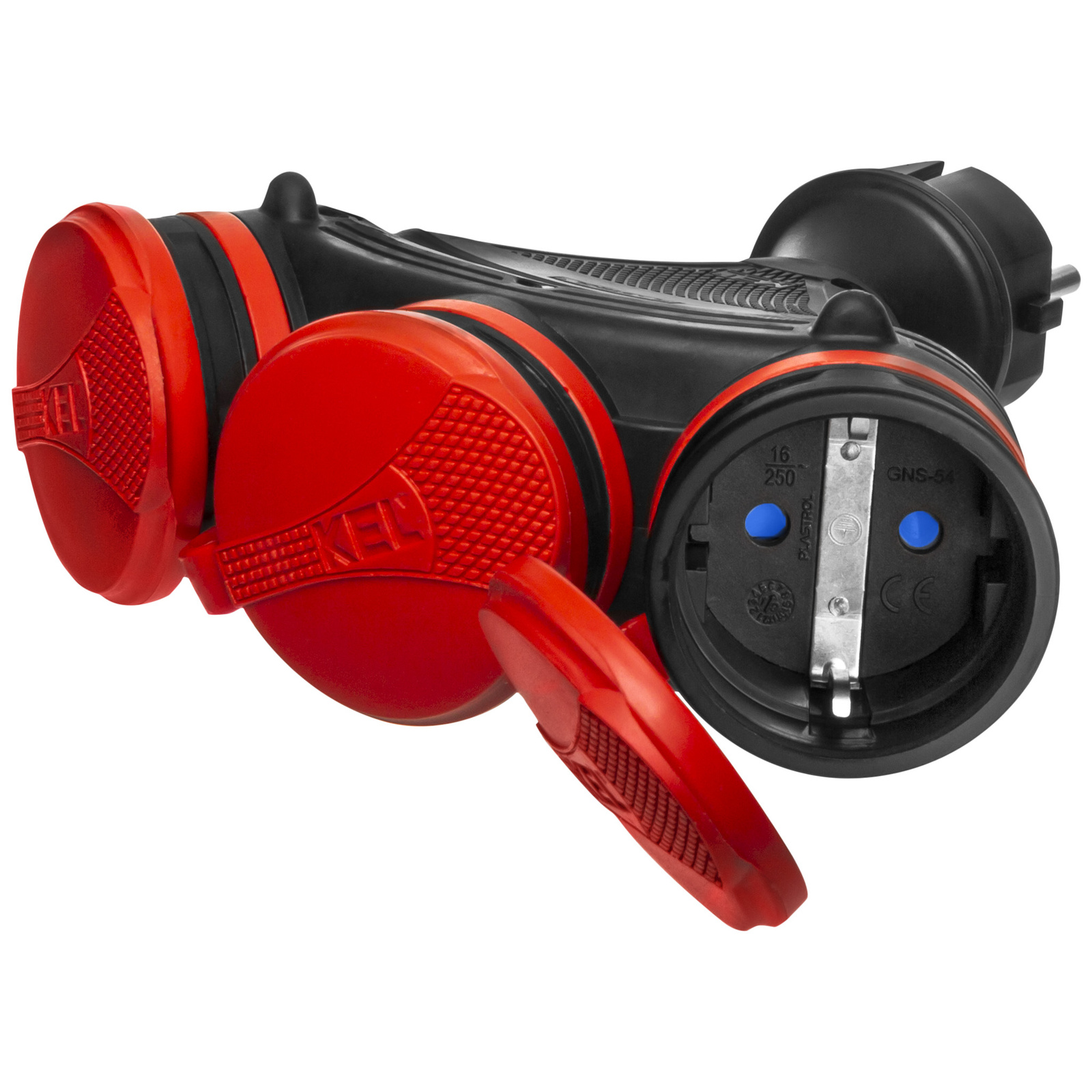 Tragbarer Schuko-splitter Ip44 3x2p+z 16a 250v Schwarz Und Rot