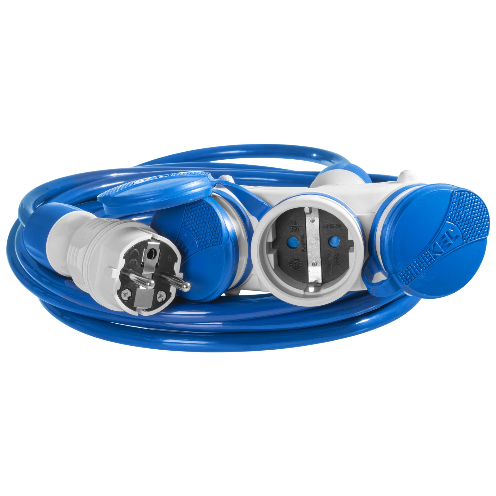 Dreifach-verlängerungskabel Schuko 10 M 250 V 16 A 3 X 2-polig + Z-stecker 3 X 2,5 Mm² Ip44 Werkstatt