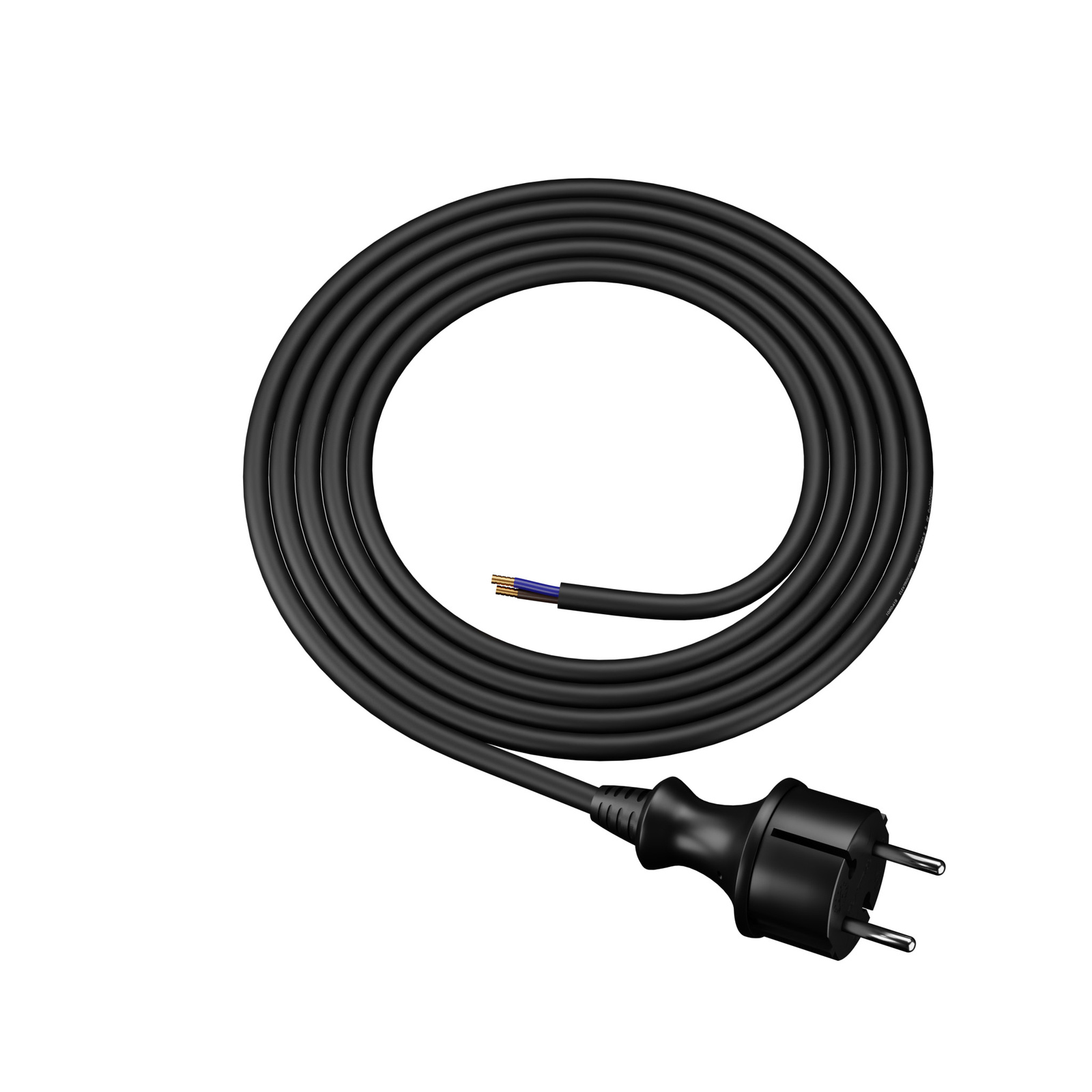 Gummikabel Mit Geradem Stecker, 2 M, 2 X 1,5 Mm², 16 A, Ip44, Schwarz, H07rn-f, Robust