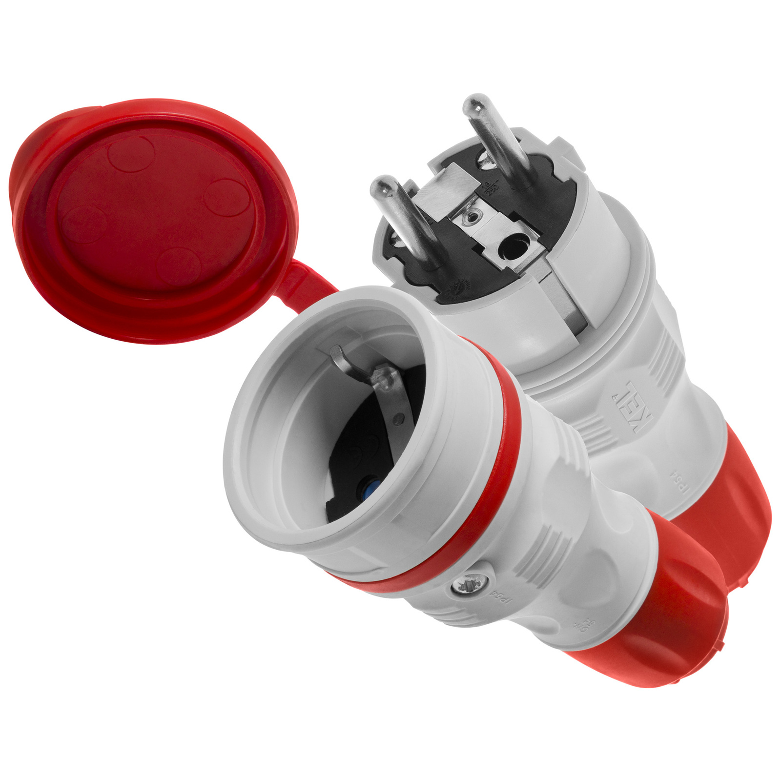 Anschlussset, Stecker Und Buchse, Schuko, 250 V, Grau-rot