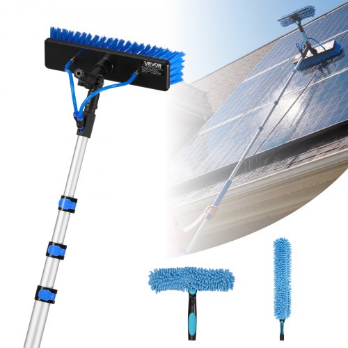 Teleskop Waschbürste Für Solarpanel, Photovoltaik Reiniger Inkl. 1,7-6m Alu-teleskop 20m Wasseranschluss 180° Bürste Abzieher Seifenspender, Reinigungsset Für Solaranlage Fenster Terrassendach