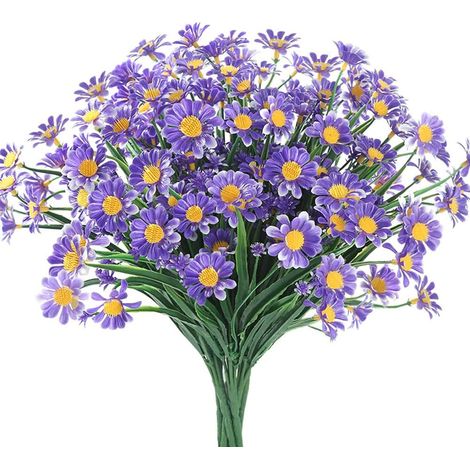 Daisy - Artificial Flowers - Outdoor Indoor Decor - Uv Resistant Plastic - 7 Stem Bouquet - Yellow Petals Green Foliage - Pack Of 6