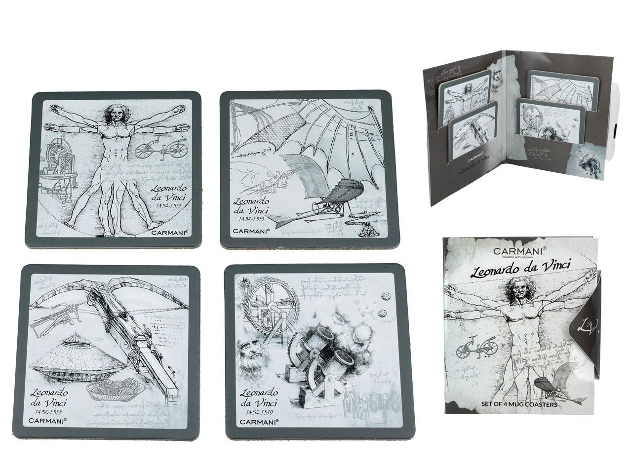 Set Mit 4 Korkuntersetzern Mit Leonardo-da-vinci-motiv