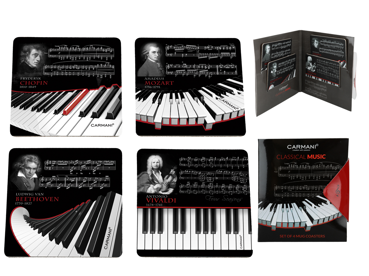 Set Mit 4 Korkuntersetzern, Klassische Musik, Korkuntersetzer Für Tassen