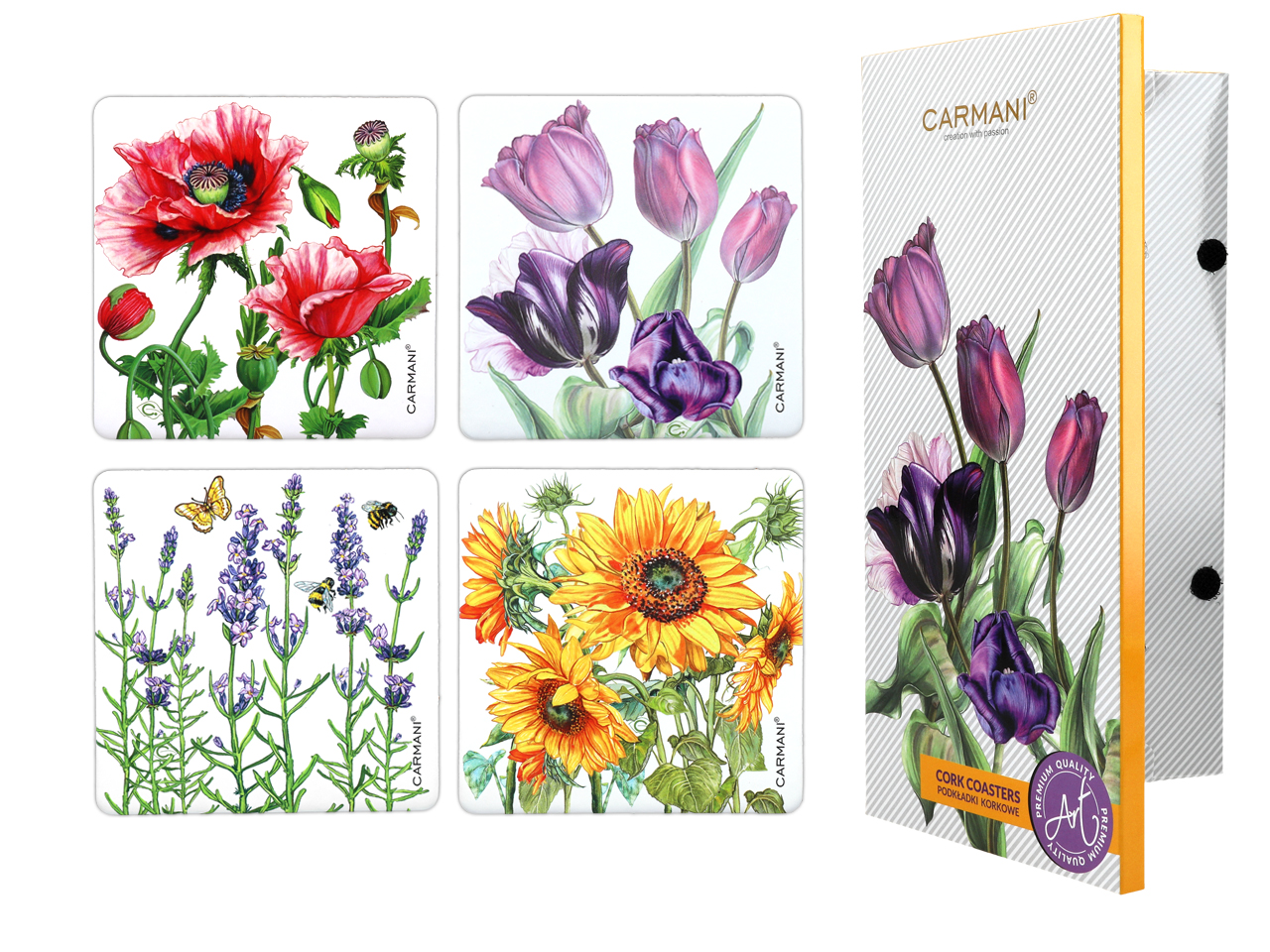 Set Mit 4 Korkuntersetzern, Blumen, Tassenuntersetzern, Korkset