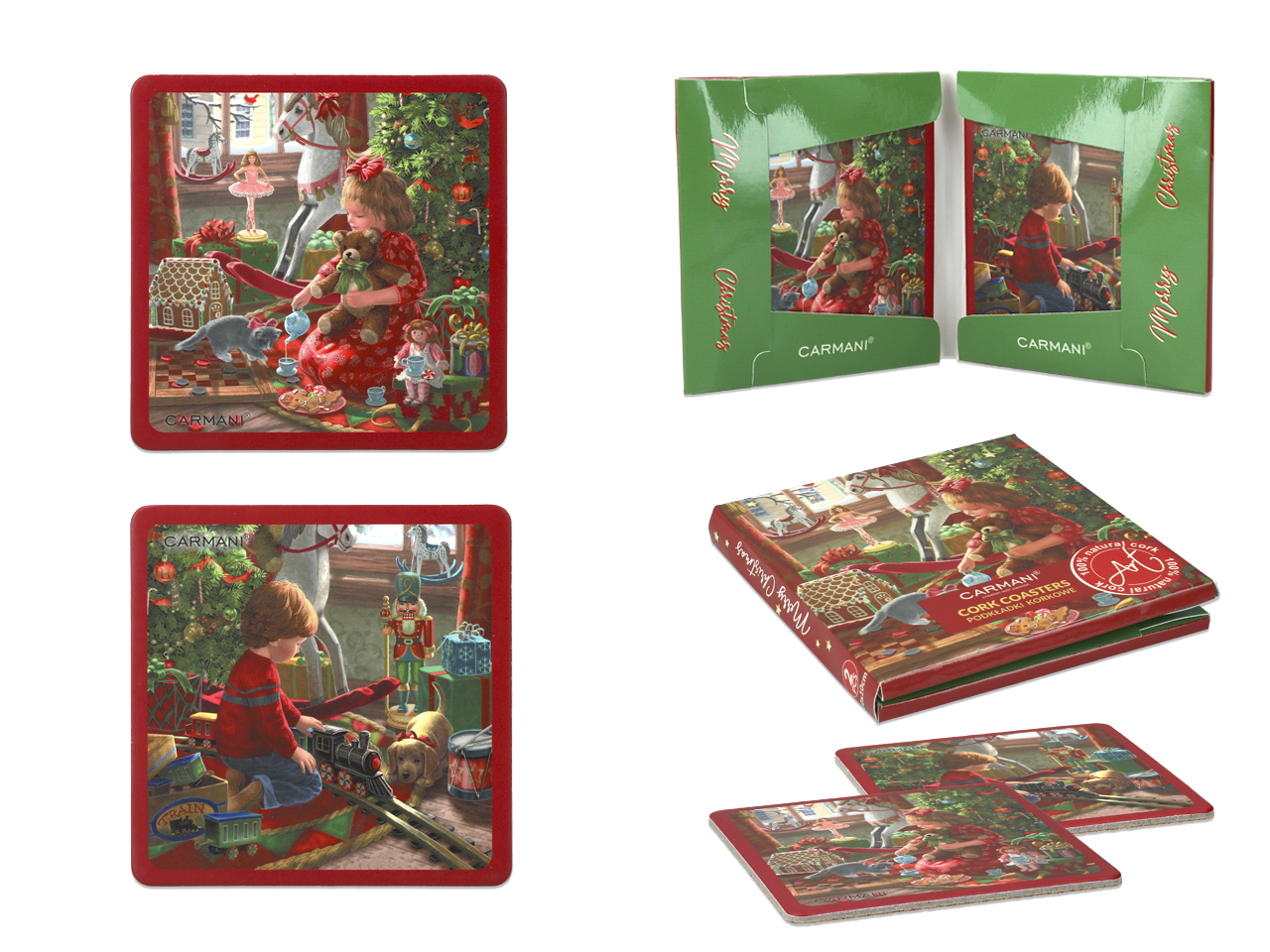 Set Mit 2 Weihnachtlichen Korkuntersetzern, Korkbecher