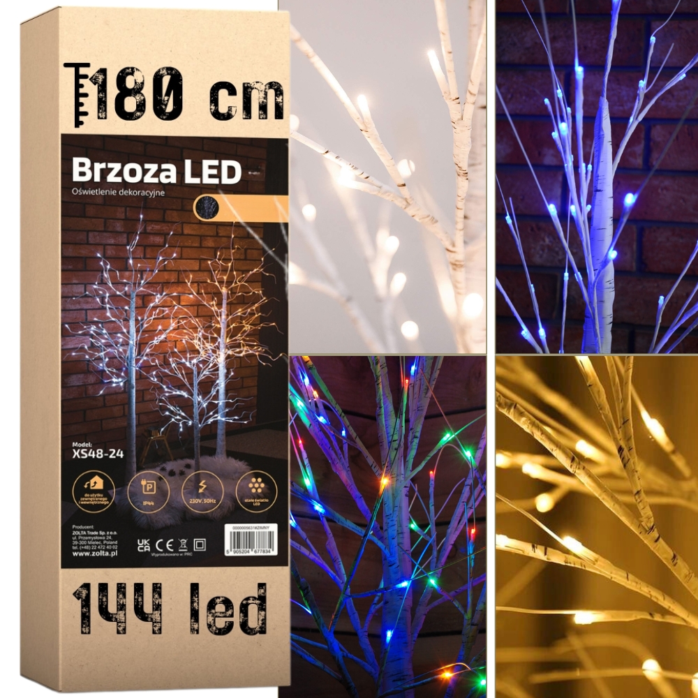 Weihnachtsbaum Mit 144 Leds – Leuchtende Birke, 180 Cm, 144 Leds, Weihnachtsdekoration, Kalte Farben, Mehr & Deko