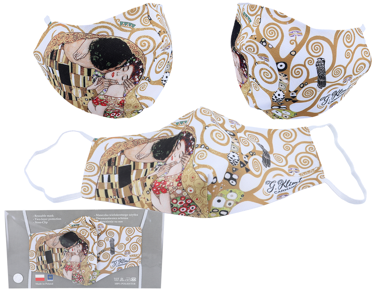 Gustav Klimt Kuss Creamy Carmani Wiederverwendbare Gesichtsmaske