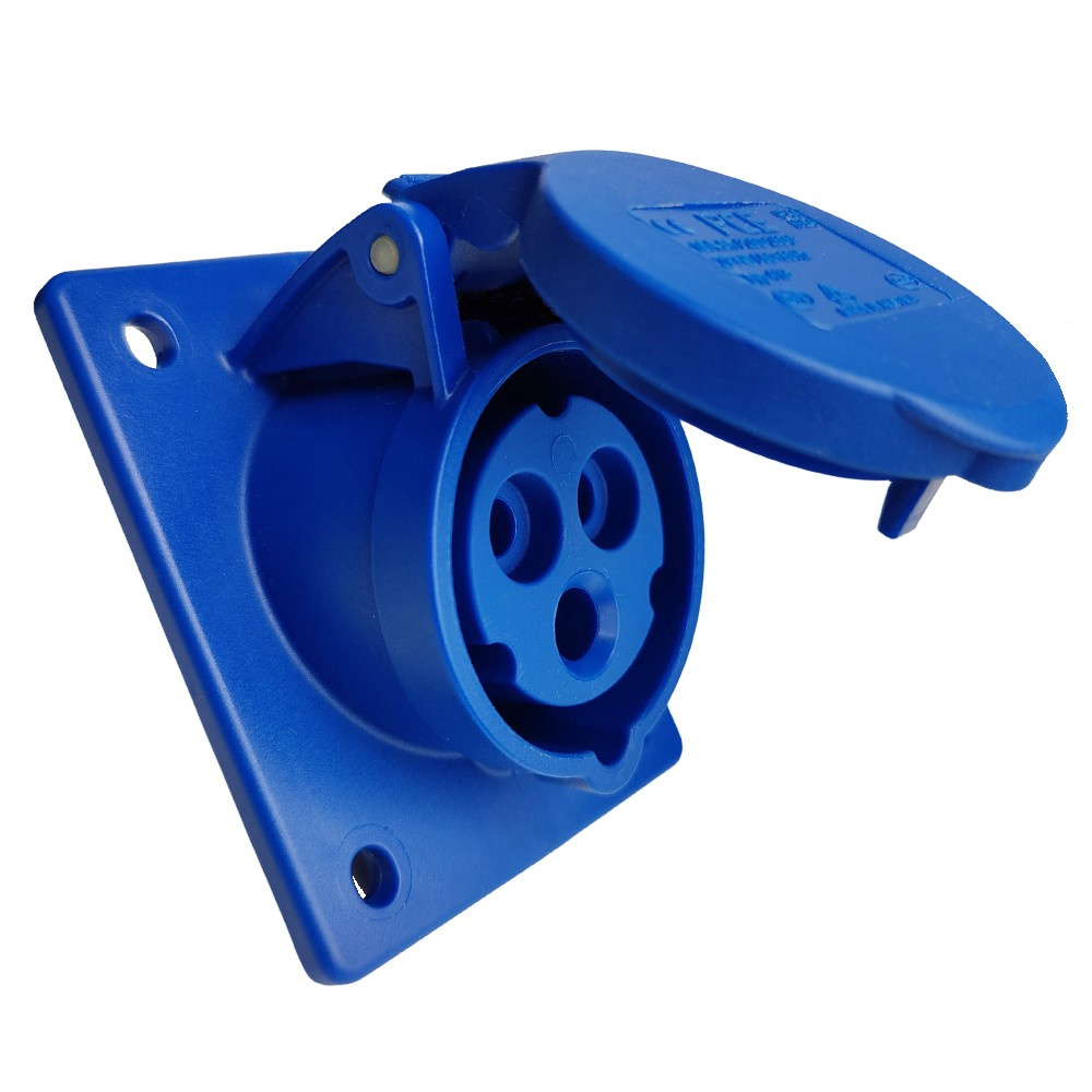 Abgewinkelte Einbausteckdose 16a 3p 230v 6h Blau Ip44 Stromversorgung